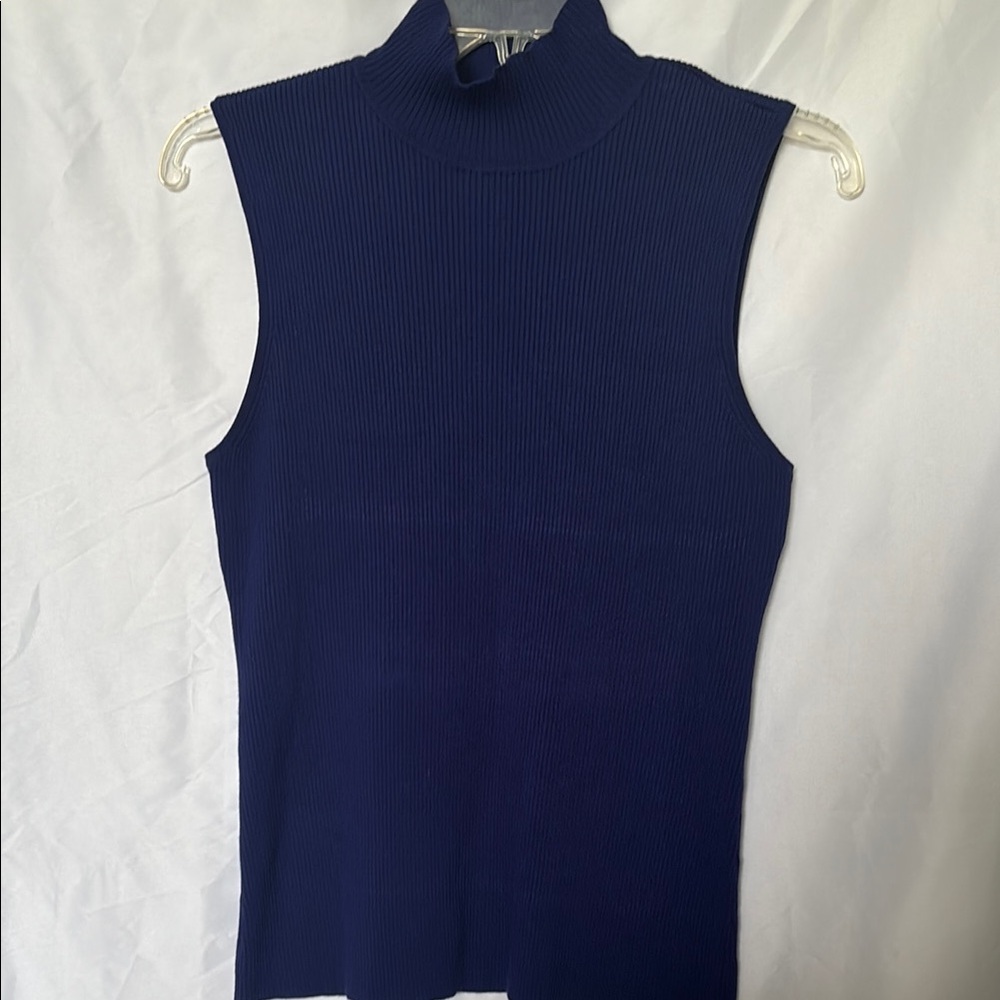 Chico's Blue Fitted Tank Top with Mandarin Collar